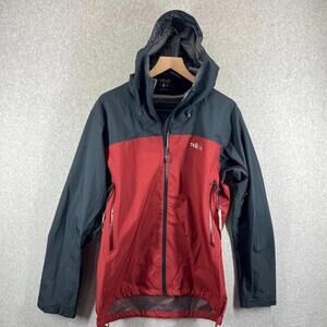 Rab Mens L Arc Eco Jacket Pertex Waterproof Navy Oxblood Red Hood Tight Seal NWT